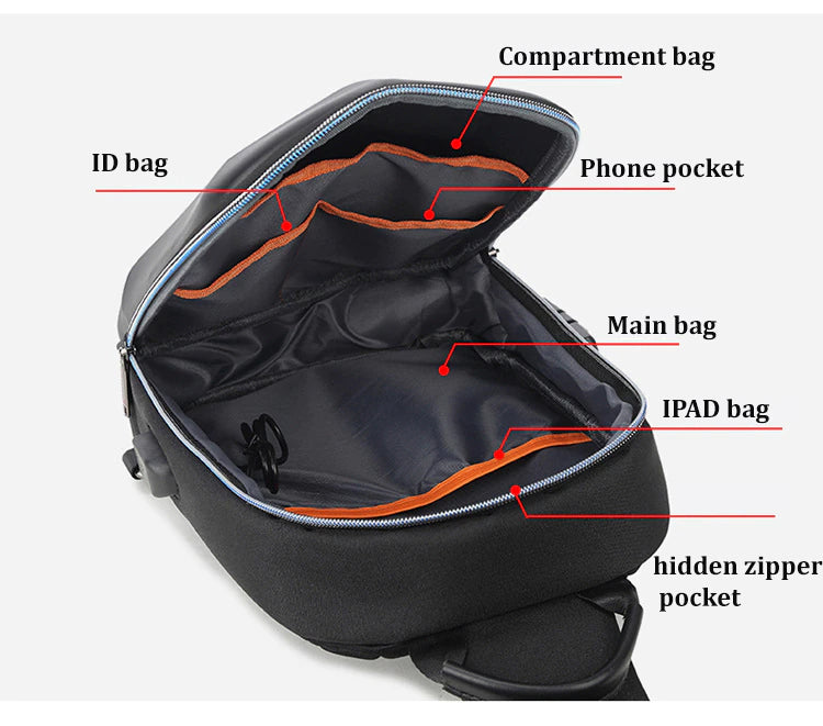 Anti-theft lock Chest-Bag - Side Bag - USB charging travel Shoulder Waterproof Crossbody Bag - KN Bag 01
