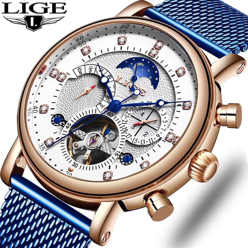 LIGE Men Watch Tourbillon Automatic Premium Quality Watch - LIGE 01